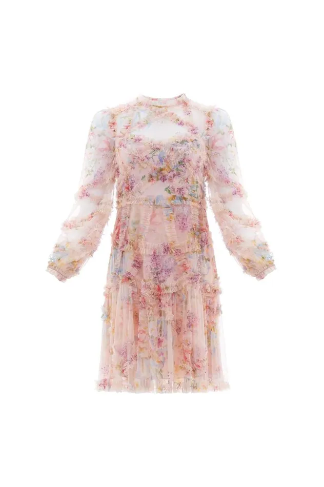Women Printed Dresses Needle and Thread Floral Diamond Ruffle Dress Multi