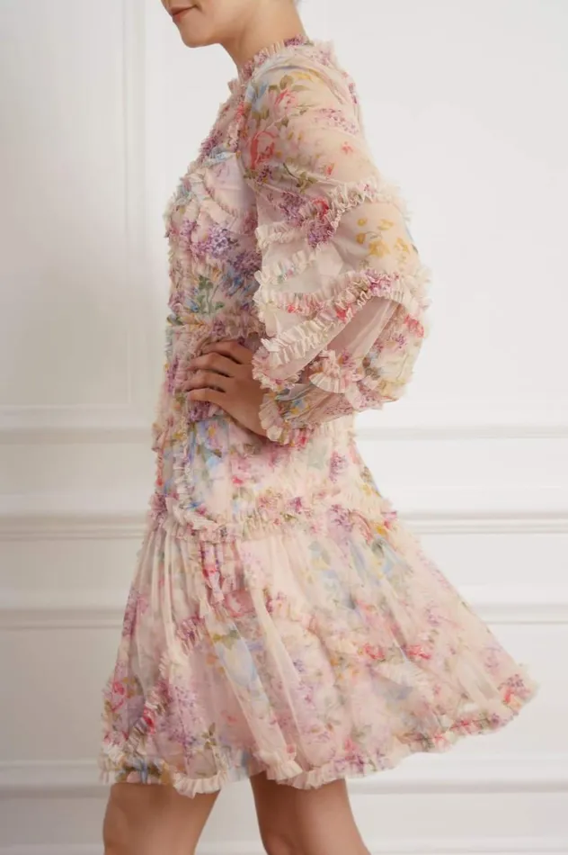 Women Printed Dresses Needle and Thread Floral Diamond Ruffle Dress Multi