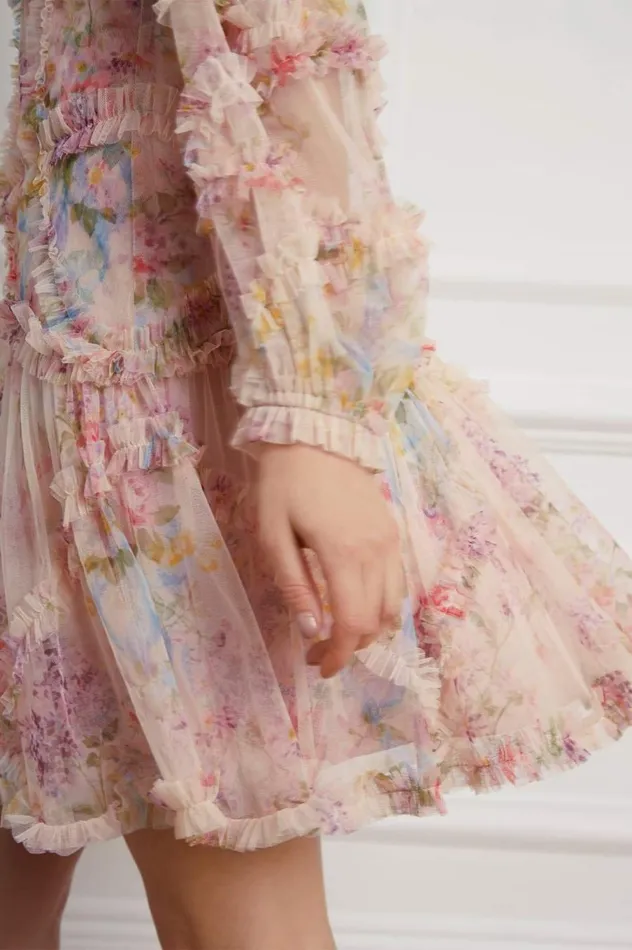 Women Printed Dresses Needle and Thread Floral Diamond Ruffle Dress Multi