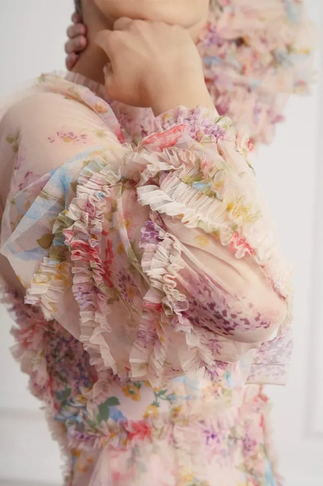 Women Printed Dresses Needle and Thread Floral Diamond Ruffle Dress Multi