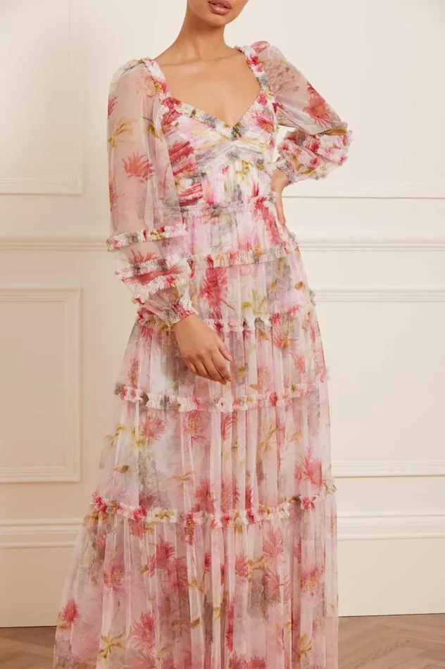 Women Printed Dresses Needle and Thread Hummingbird Iris Bloom Gown Multi