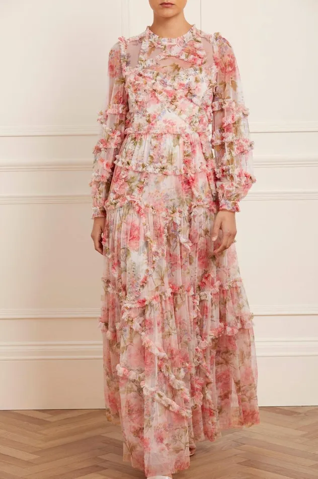 Women Printed Dresses Needle and Thread Summer Song Diamond Ruffle Gown Multi