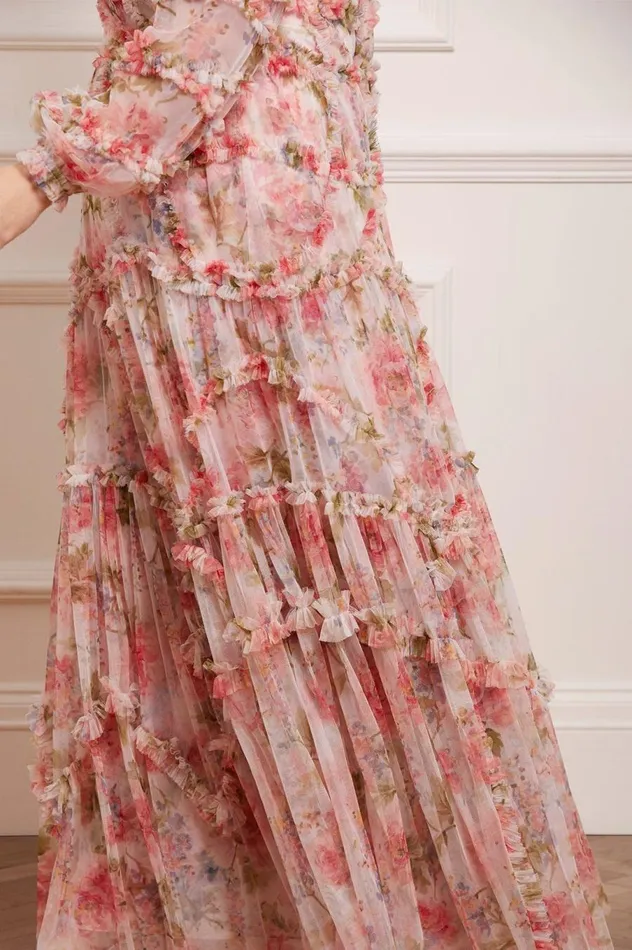 Women Printed Dresses Needle and Thread Summer Song Diamond Ruffle Gown Multi