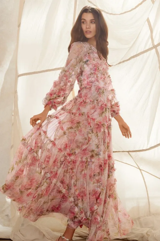Women Printed Dresses Needle and Thread Summer Song Diamond Ruffle Gown Multi