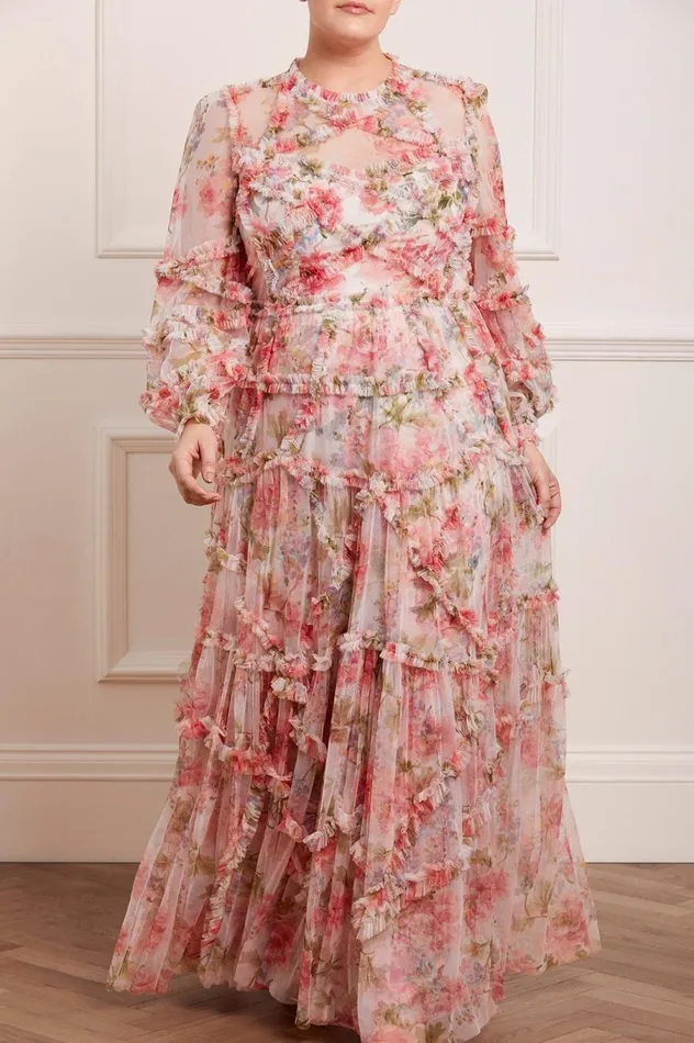Women Printed Dresses Needle and Thread Summer Song Diamond Ruffle Gown Multi