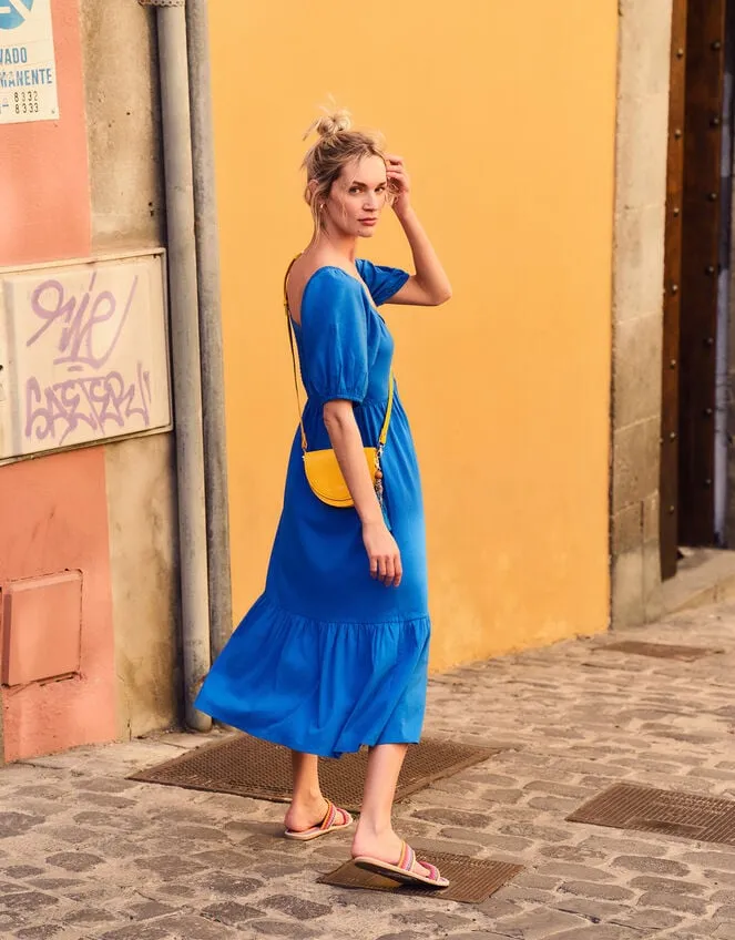 Women Puff Sleeve ORing Detail Midi Dress Blue Monsoon Dresses