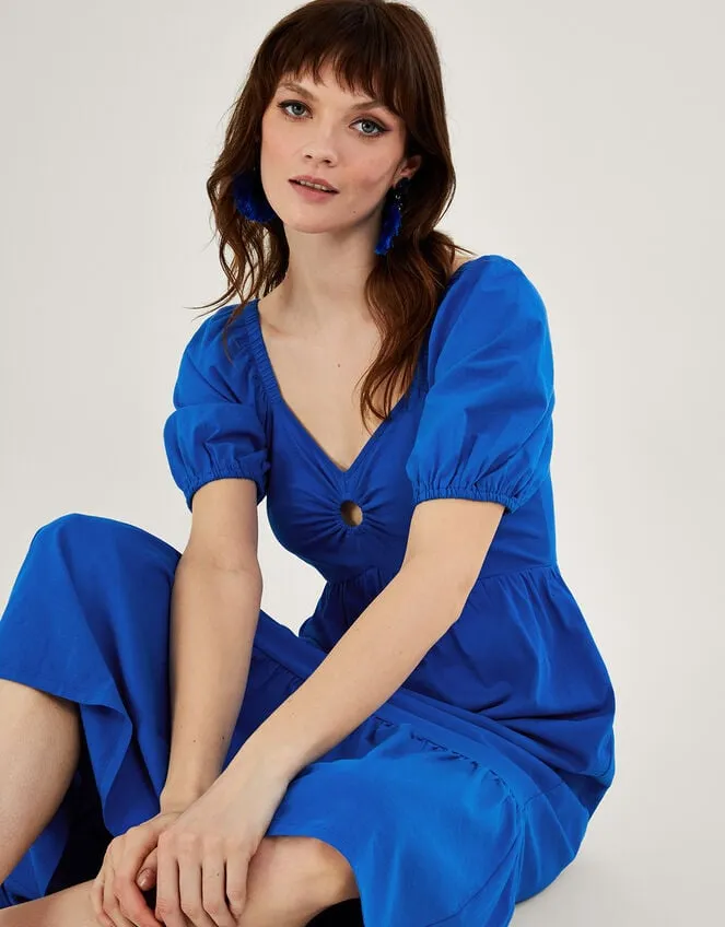 Women Puff Sleeve ORing Detail Midi Dress Blue Monsoon Dresses