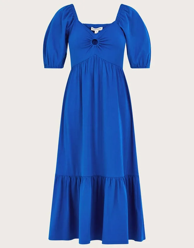 Women Puff Sleeve ORing Detail Midi Dress Blue Monsoon Dresses