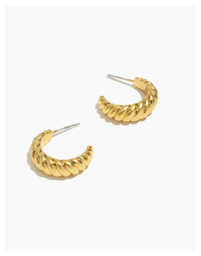 Women Puffed Small Hoop Earrings Vintage Gold Madewell Earrings