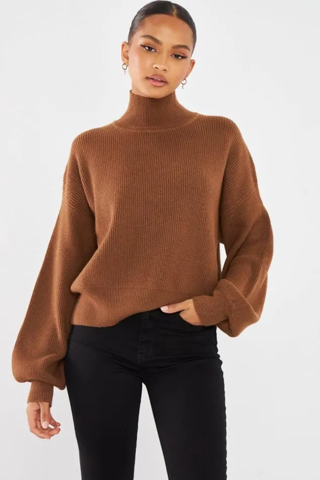 Women Pull Court Col Montant Marron Brown Brentiny Paris Sweaters and Sweatshirts