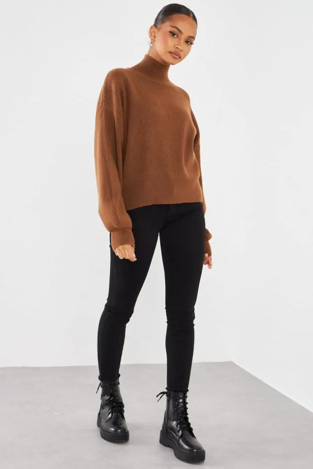 Women Pull Court Col Montant Marron Brown Brentiny Paris Sweaters and Sweatshirts Women Pull Court Col Montant Marron Brown Brentiny Paris Sweaters and Sweatshirts