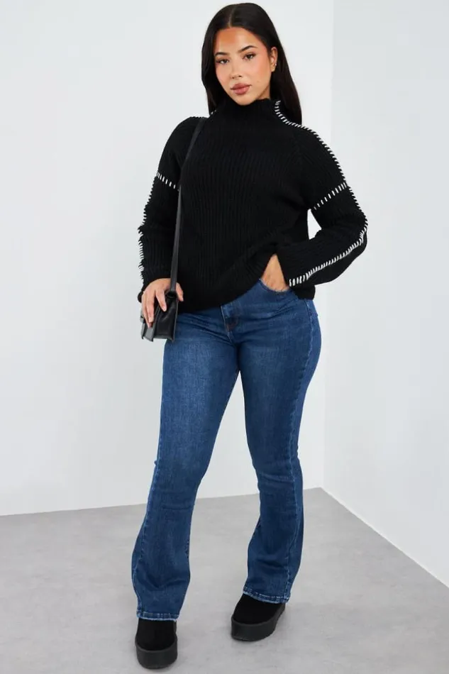 Women Pull Court Noir Coutures Blanches Black Brentiny Paris Sweaters and Sweatshirts Women Pull Court Noir Coutures Blanches Black Brentiny Paris Sweaters and Sweatshirts