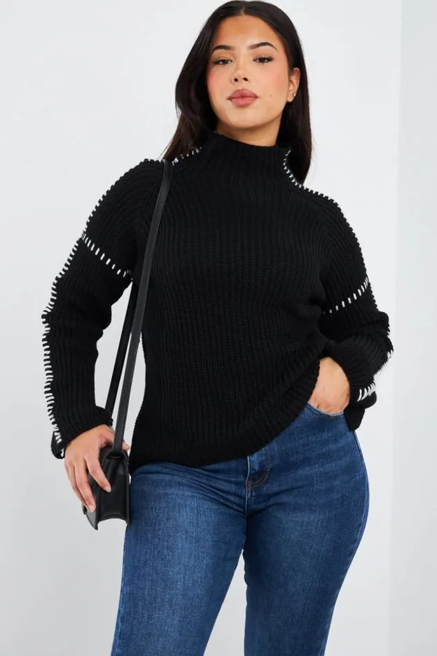 Women Pull Court Noir Coutures Blanches Black Brentiny Paris Sweaters and Sweatshirts Women Pull Court Noir Coutures Blanches Black Brentiny Paris Sweaters and Sweatshirts