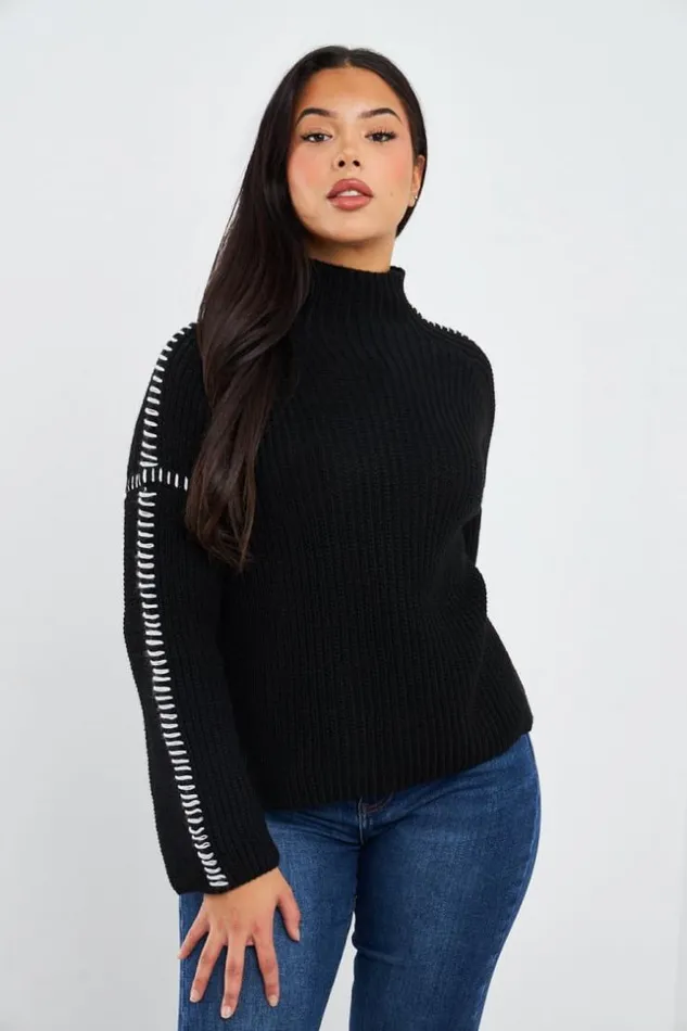 Women Pull Court Noir Coutures Blanches Black Brentiny Paris Sweaters and Sweatshirts Women Pull Court Noir Coutures Blanches Black Brentiny Paris Sweaters and Sweatshirts