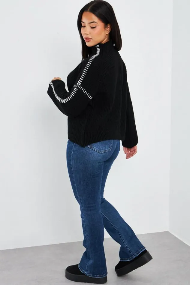 Women Pull Court Noir Coutures Blanches Black Brentiny Paris Sweaters and Sweatshirts Women Pull Court Noir Coutures Blanches Black Brentiny Paris Sweaters and Sweatshirts