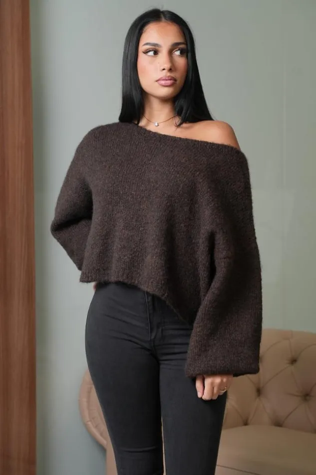 Women Pull Court Textur Marron Brown Brentiny Paris Sweaters and Sweatshirts
