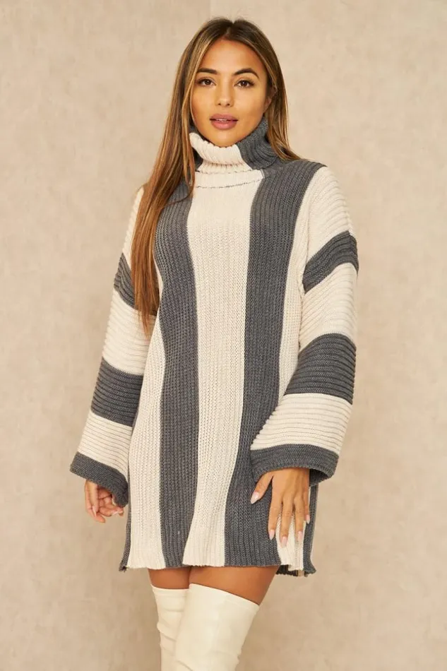 Women Pull Long En Grosses Mailles Rayures Beiges Et Grises Grey Brentiny Paris Sweaters and Sweatshirts Women Pull Long En Grosses Mailles Rayures Beiges Et Grises Grey Brentiny Paris Sweaters and Sweatshirts
