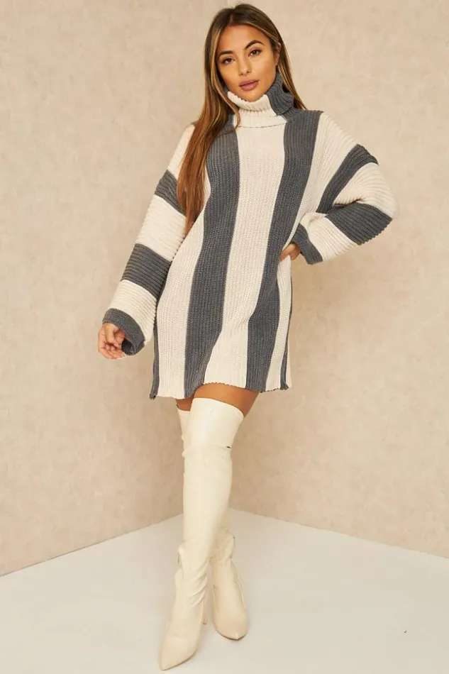 Women Pull Long En Grosses Mailles Rayures Beiges Et Grises Grey Brentiny Paris Sweaters and Sweatshirts Women Pull Long En Grosses Mailles Rayures Beiges Et Grises Grey Brentiny Paris Sweaters and Sweatshirts