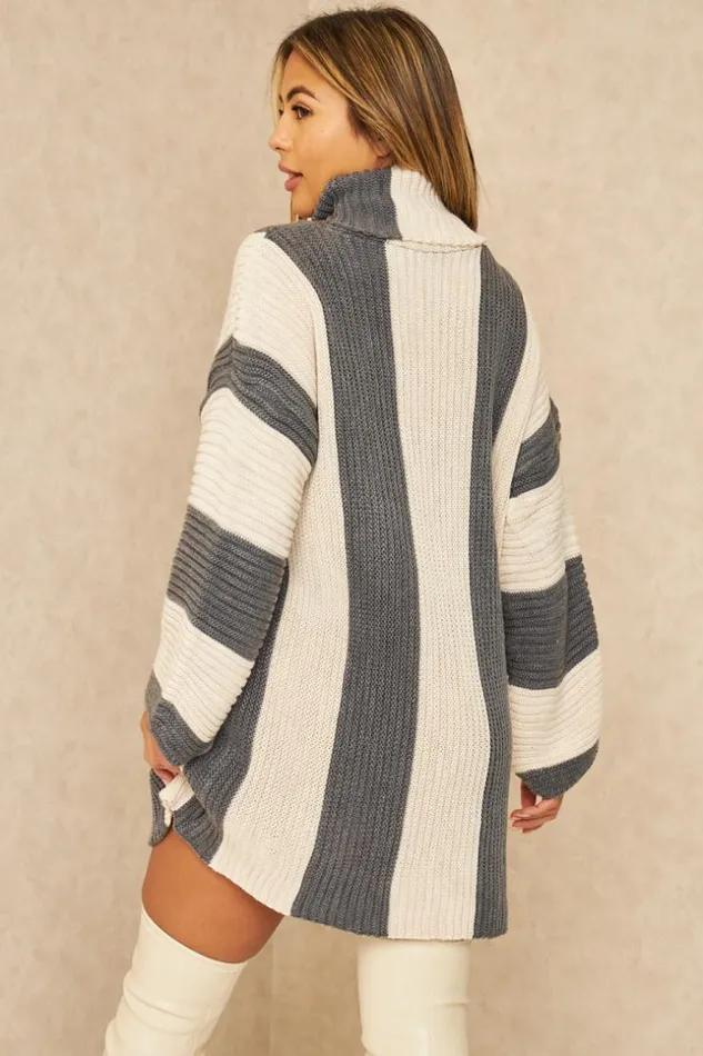 Women Pull Long En Grosses Mailles Rayures Beiges Et Grises Grey Brentiny Paris Sweaters and Sweatshirts Women Pull Long En Grosses Mailles Rayures Beiges Et Grises Grey Brentiny Paris Sweaters and Sweatshirts