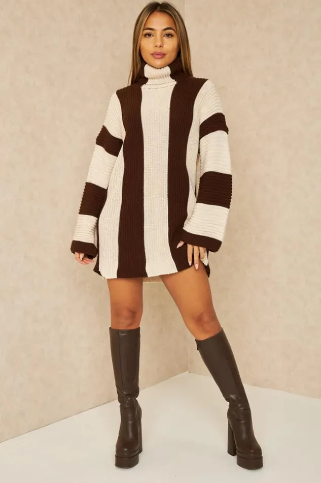 Women Pull Long En Grosses Mailles Rayures Beiges Et Marrons Brown Brentiny Paris Short Dresses Women Pull Long En Grosses Mailles Rayures Beiges Et Marrons Brown Brentiny Paris Short Dresses