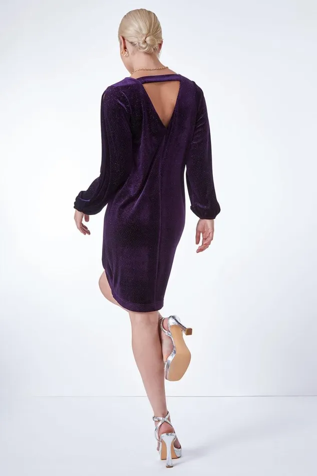 Women Purple Split Sleeve Velvet Mini Dress Roman Dresses
