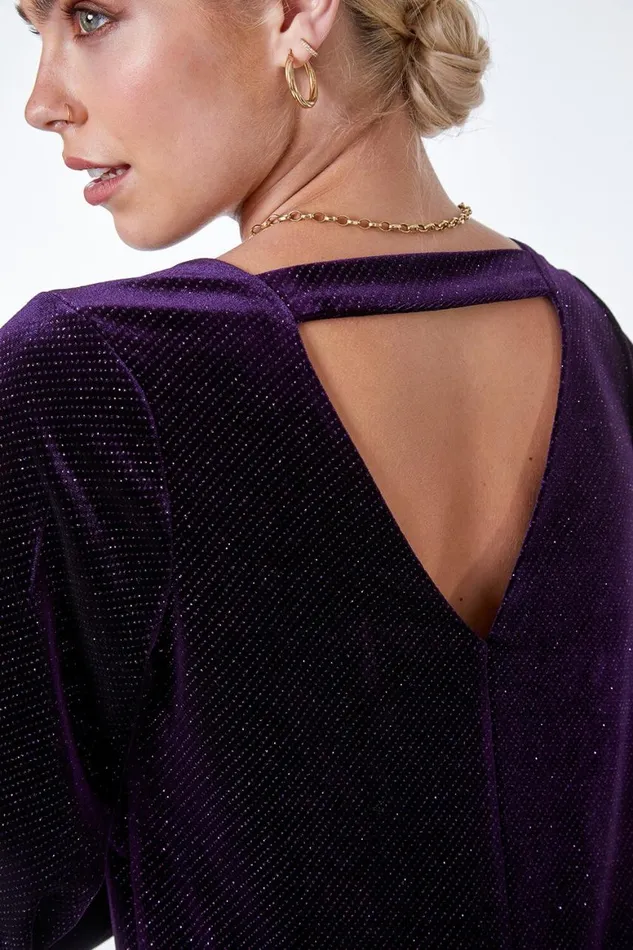 Women Purple Split Sleeve Velvet Mini Dress Roman Dresses