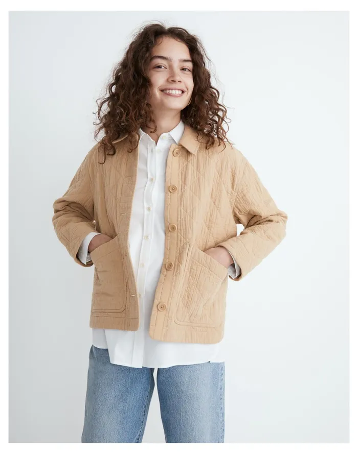 Women Quilted Lightspun Cropped Shirt Jacket Desert Dune Madewell Jackets