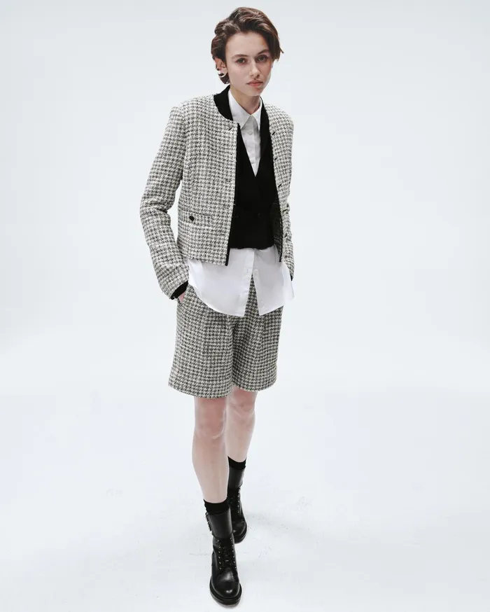 Women Rag and Bone Blazers and Vests Carmen Cotton Jacket Black White Women Rag and Bone Blazers and Vests Carmen Cotton Jacket Black White