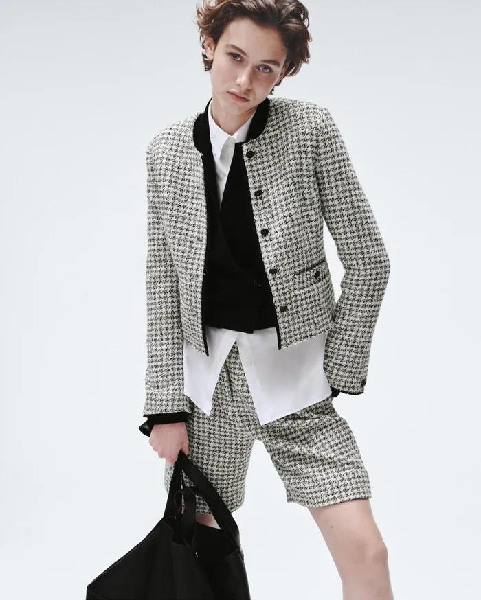 Women Rag and Bone Blazers and Vests Carmen Cotton Jacket Black White Women Rag and Bone Blazers and Vests Carmen Cotton Jacket Black White