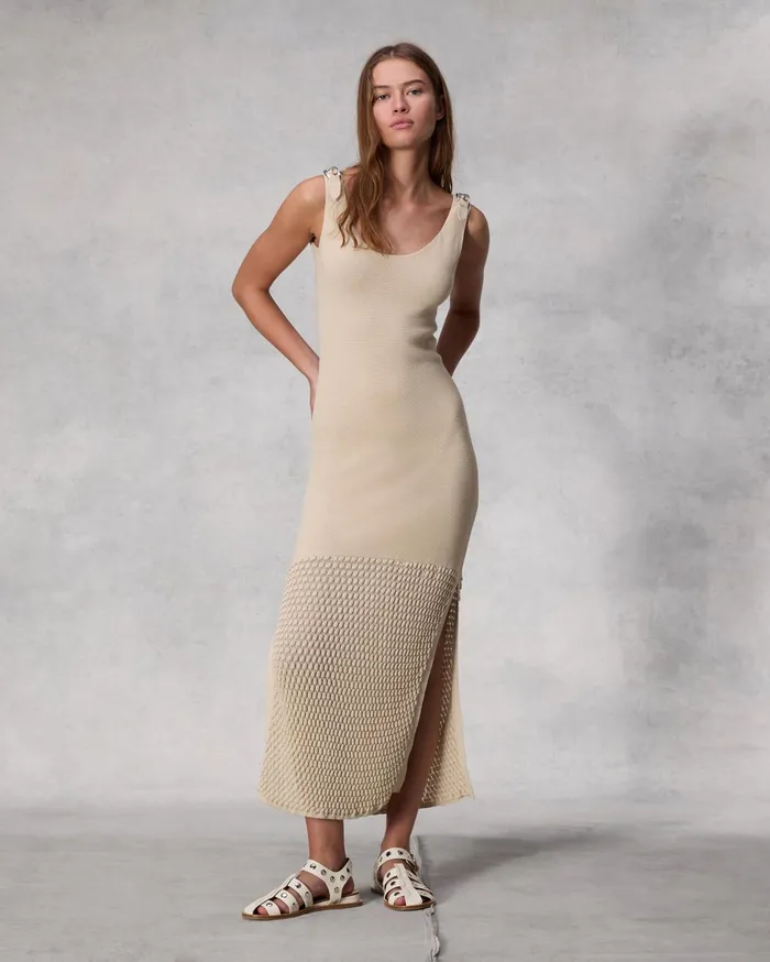 Women Rag and Bone Dresses and Skirts Georgia Cotton Nylon Dress Beige