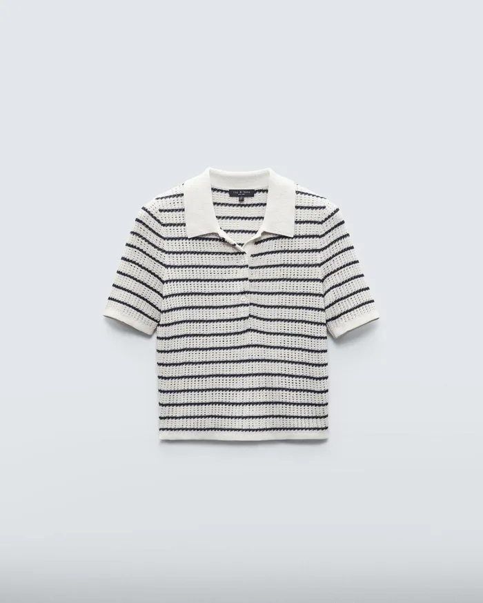Women Rag and Bone Sweaters Viola Striped Cotton Polo Turtledove Multi Women Rag and Bone Sweaters Viola Striped Cotton Polo Turtledove Multi