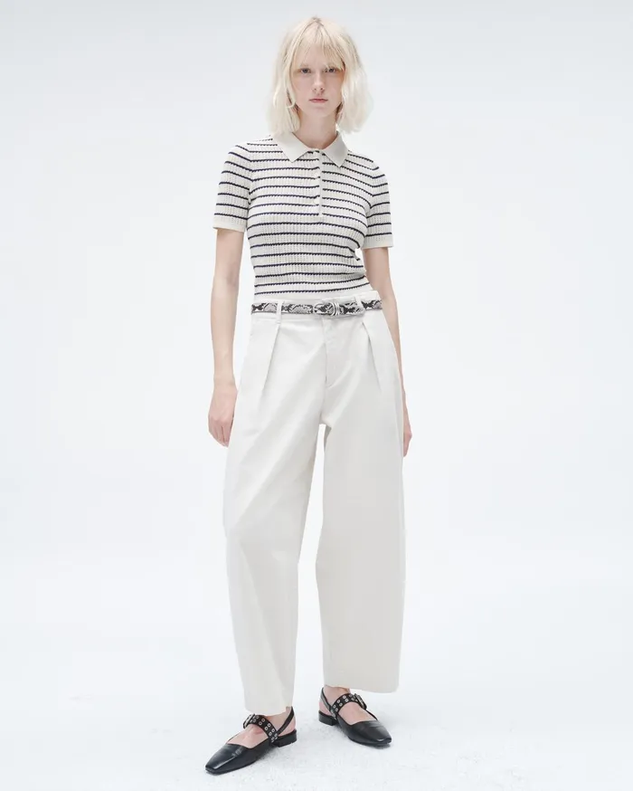 Women Rag and Bone Sweaters Viola Striped Cotton Polo Turtledove Multi Women Rag and Bone Sweaters Viola Striped Cotton Polo Turtledove Multi