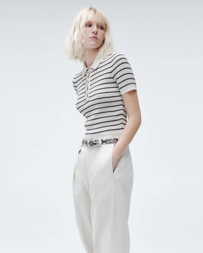 Women Rag and Bone Sweaters Viola Striped Cotton Polo Turtledove Multi Women Rag and Bone Sweaters Viola Striped Cotton Polo Turtledove Multi