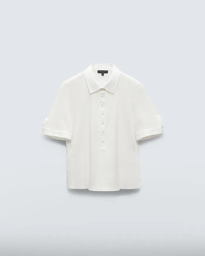 Women Rag and Bone TShirts Ribbed Mixed Media Polo White Women Rag and Bone TShirts Ribbed Mixed Media Polo White