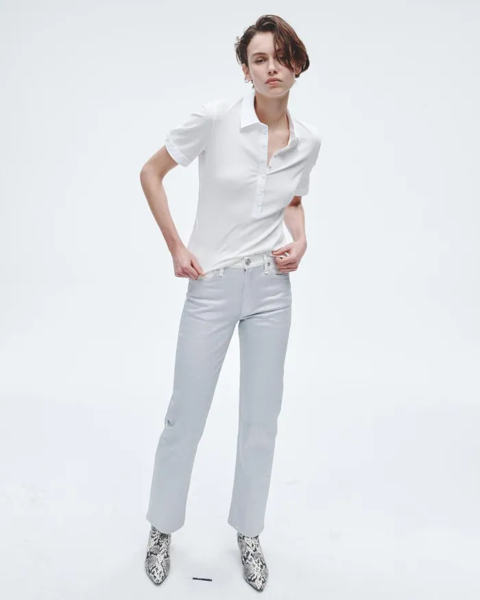 Women Rag and Bone TShirts Ribbed Mixed Media Polo White Women Rag and Bone TShirts Ribbed Mixed Media Polo White