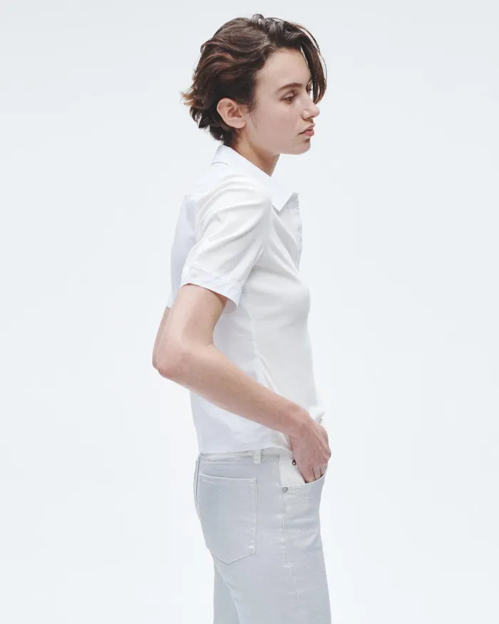 Women Rag and Bone TShirts Ribbed Mixed Media Polo White Women Rag and Bone TShirts Ribbed Mixed Media Polo White