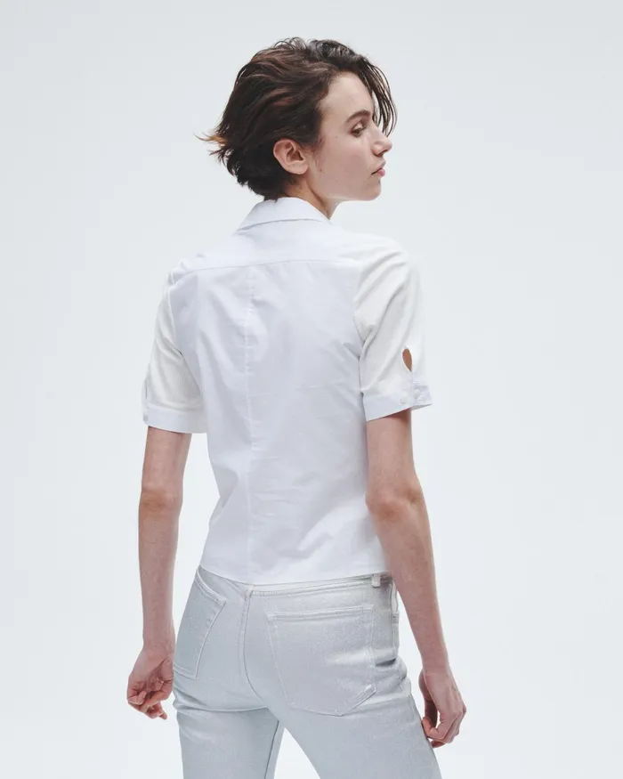 Women Rag and Bone TShirts Ribbed Mixed Media Polo White Women Rag and Bone TShirts Ribbed Mixed Media Polo White