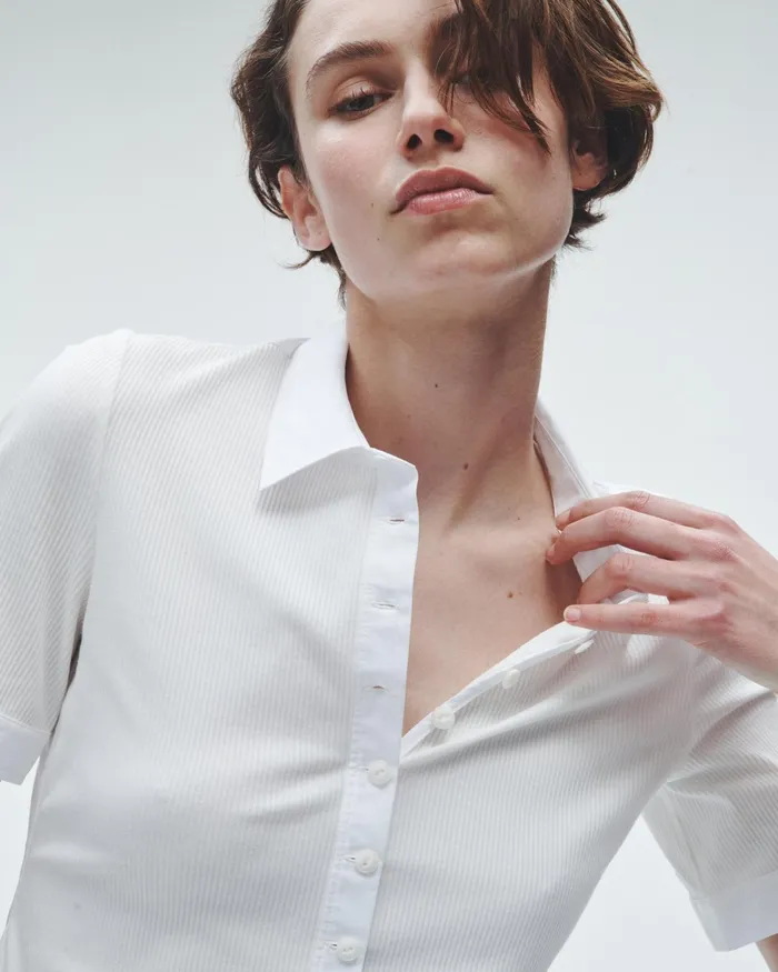 Women Rag and Bone TShirts Ribbed Mixed Media Polo White Women Rag and Bone TShirts Ribbed Mixed Media Polo White