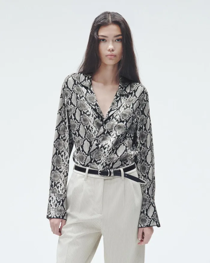 Women Rag and Bone Tops Aurora Printed Silk Shirt Snake Print