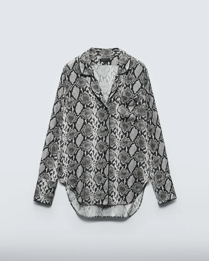 Women Rag and Bone Tops Aurora Printed Silk Shirt Snake Print