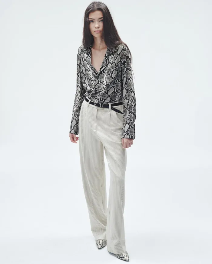 Women Rag and Bone Tops Aurora Printed Silk Shirt Snake Print