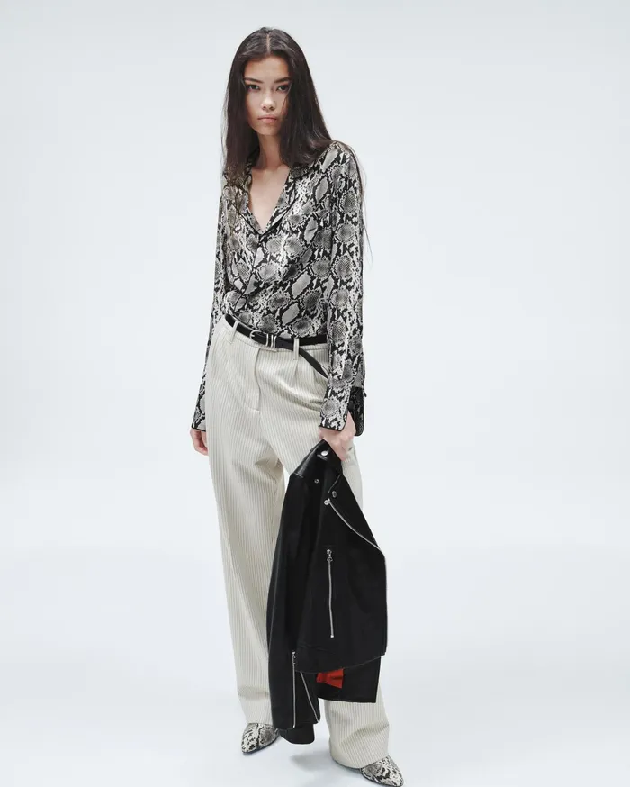 Women Rag and Bone Tops Aurora Printed Silk Shirt Snake Print