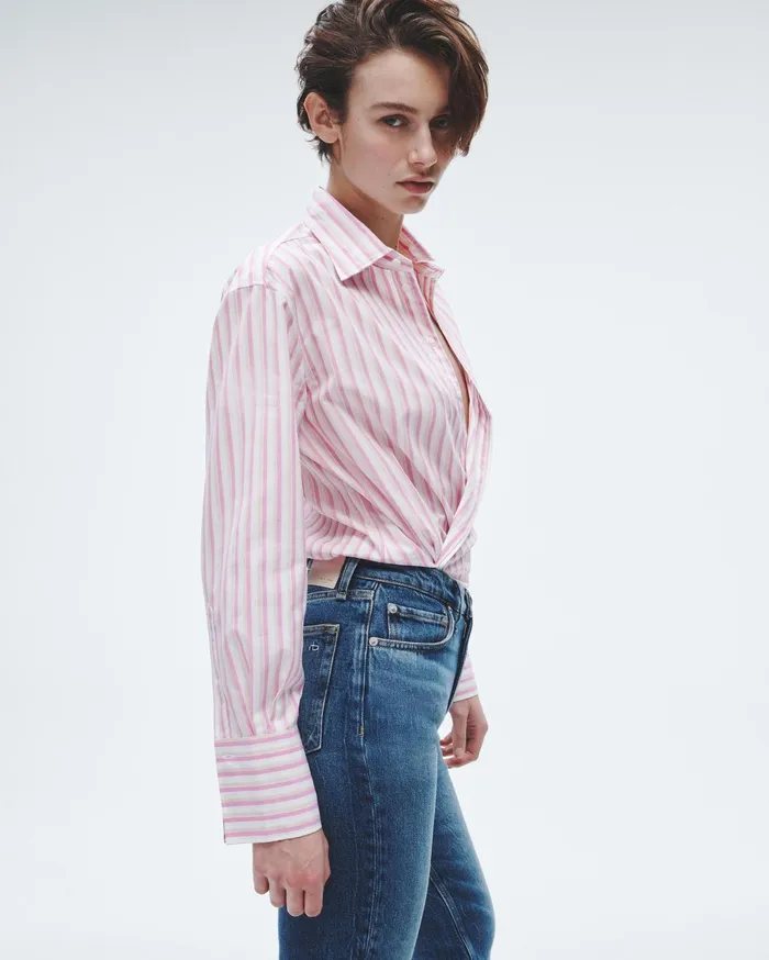 Women Rag and Bone Tops Indiana Striped Cotton Poplin Shirt Pink Stripe Women Rag and Bone Tops Indiana Striped Cotton Poplin Shirt Pink Stripe