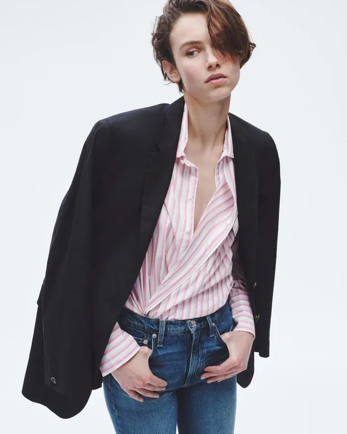 Women Rag and Bone Tops Indiana Striped Cotton Poplin Shirt Pink Stripe Women Rag and Bone Tops Indiana Striped Cotton Poplin Shirt Pink Stripe