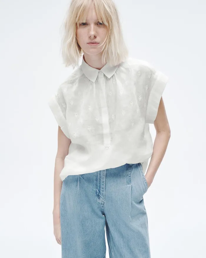 Women Rag and Bone Tops Robin Ramie Embroidered Top White