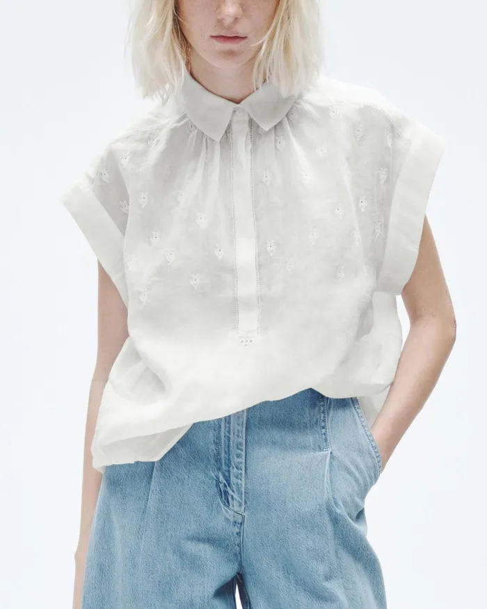 Women Rag and Bone Tops Robin Ramie Embroidered Top White Women Rag and Bone Tops Robin Ramie Embroidered Top White
