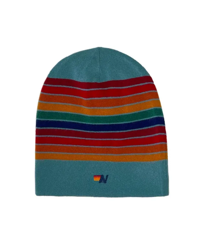 Women RAINBOW STRIPE 10 CASHMERE LIGHT BEANIE 8211 OCEAN Aviator Nation Beanies