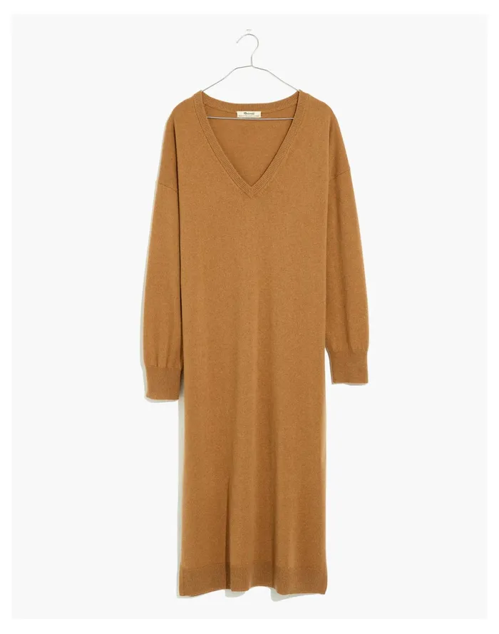Women Resourced Cashmere V Neck Midi Dress Honey Chestnut Madewell Dresses Women Resourced Cashmere V Neck Midi Dress Honey Chestnut Madewell Dresses