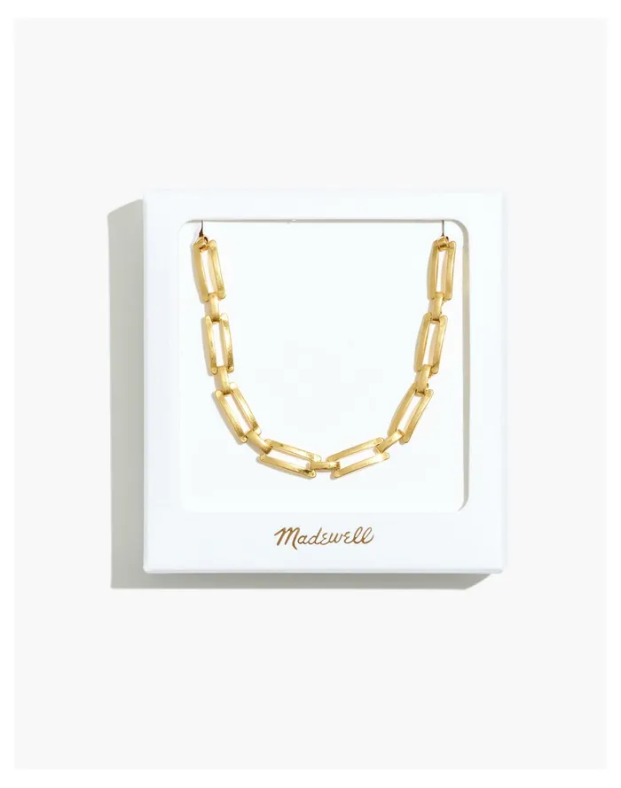 Women Rectangular Chain Necklace Gift Box Vintage Gold Madewell Necklaces