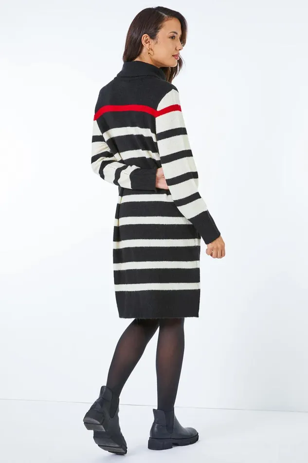 Women Red Longline Relaxed Striped Jumper Dress Roman Dresses